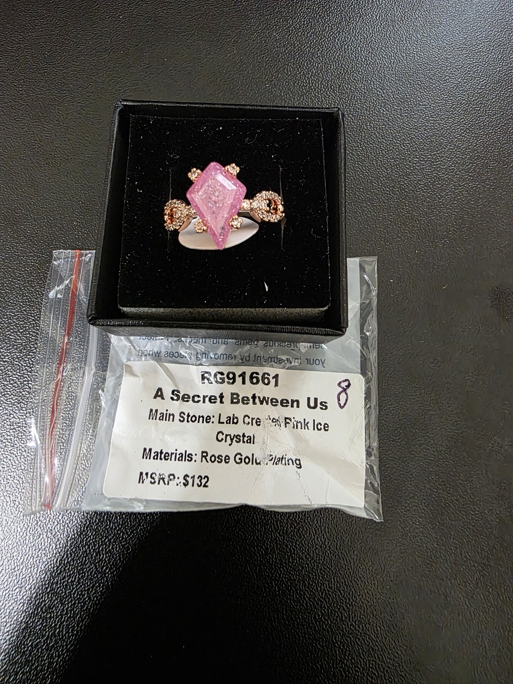 Rose Gold Pink Ice Crystal Ring - Size 8